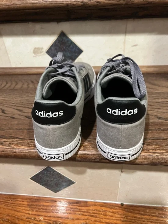 adidas Gray Canvas Sneakers with Black Stripes and White Sole - Picture 3 of 4